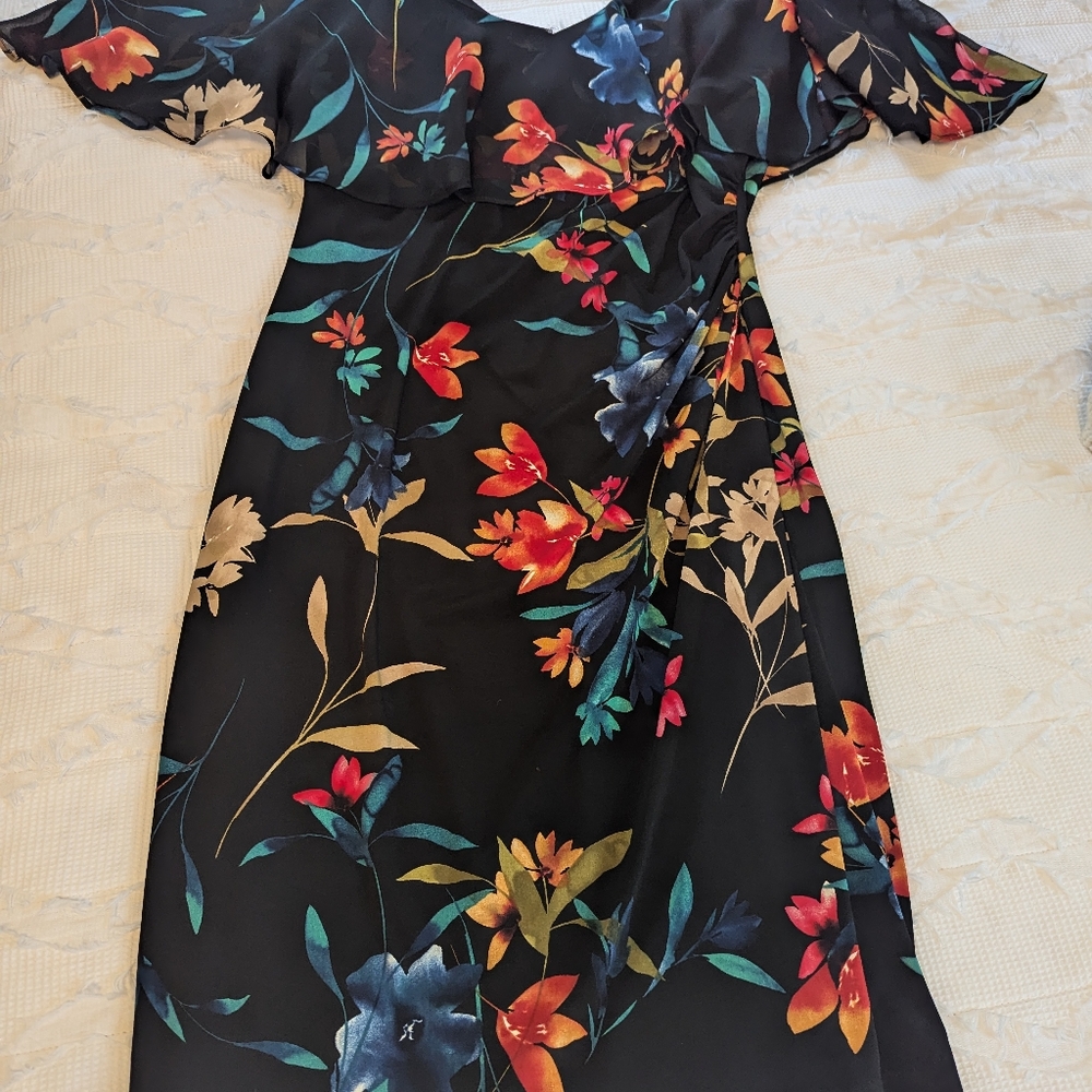 Connected apparel ladies black floral dress size 10p